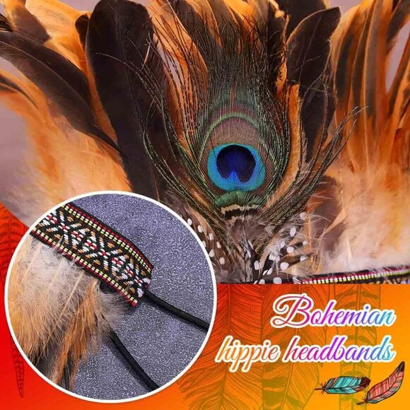 Feather Headdress Indian Headband Peacock Native American Costume Accessory